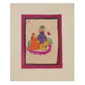 Three paintings depicting Rama and Lakhshmana, Siva and Parvati, and Vishnu, Lakhshmi and Brahma...