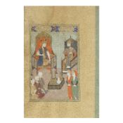 Two enthroned rulers seated in discourse, attended by courtiers Ottoman Turkey, probably Istanbu...