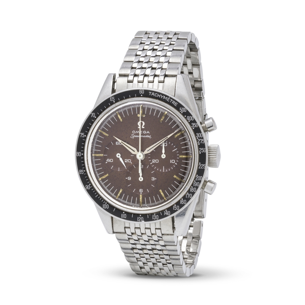 Omega. A fine and rare stainless steel manual wind chronograph bracelet watch with a very attract...