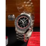 OMEGA. A LIMITED EDITION STEEL MANUAL WIND CHRONOGRAPH BRACELET WATCH Speedmaster 'Tintin', Ref:...