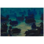 FRANK WESTON BENSON (1862-1951) Ducks on a Pond 12 3/8 x 18 1/2 in. (31.4 x 47 cm.)