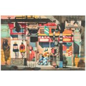 DONG KINGMAN (1911-2000) City Storefronts 14 3/4 x 22 1/2 in. (37.8 x 57.3 cm.)