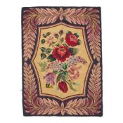 Floral Hooked Rug with Feather Border Elinor Chace Larson (1908-89), North Scituate, Rhode Islan...