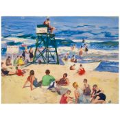 AIDEN LASSELL RIPLEY (1896-1969) Beach Scene with Lifeguard Stand 9 x 12 in. (22.8 x 30.4 cm.) (...