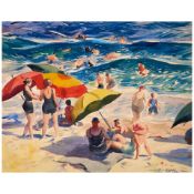 AIDEN LASSELL RIPLEY (1896-1969) Beach Umbrellas 16 1/2 x 20 1/4 in. (41.9 x 51.4 cm.) (Painted ...
