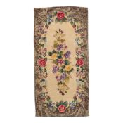 Floral Hooked Rug with Marbled Border Elinor Chace Larson (1908-89), North Scituate, Rhode Islan...