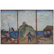 BERNARD GUSSOW (1881-1957) Villagers by the Sea 12 3/4 x 19 5/8 in. (32.5 x 50 cm.)
