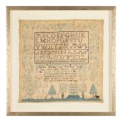 A Fine Silk on Linen Needlepoint Sampler Clarissa Hastings Batcheller (1797-1824), Warwick, Mass...
