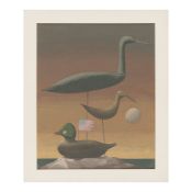 ALLEN SAALBURG (1899-1987) Decoys Against a Sunset Seascape sight size 18 3/4 x 15 in. (47.6 x 3...