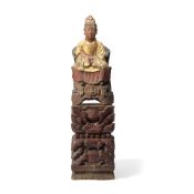 A LARGE CARVED GILT AND LACQUERED WOOD SEATED FIGURE Ming Dynasty (2)