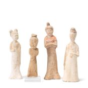 A GROUP OF FOUR POTTERY FIGURES OF LADIES Tang Dynasty (5)