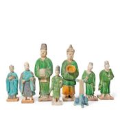 A GROUP OF GLAZED POTTERY FUNERARY FIGURES AND A MODEL OF A CLOTHES STAND Ming Dynasty (8)