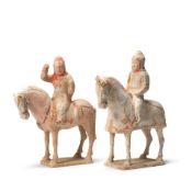 TWO POTTERY MODELS OF EQUESTRIAN WARRIORS Northern Qi and Tang Dynasty (2)