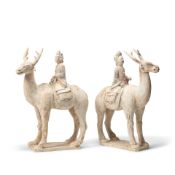 A PAIR OF PAINTED POTTERY DEER AND RIDERS Ming Dynasty (2)