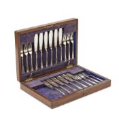 An early 20th century cased part-set of silver plated fish knives and forks Made by John Sanders...