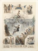 'Le Pays de L'Or' high-wire bicycle act poster after I Le Maresquier, French, circa 1890,