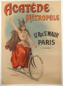 An Acatane Metropole Cycle poster after Tishon, French, circa 1895,