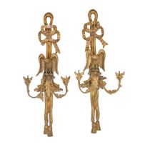 A set of six carved giltwood and gesso twin-branch wall lights Late 19th century (6)