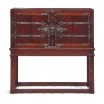 A Victorian walnut and brass bound cabinet-on-stand Third quarter 19th century in the 17th centu...