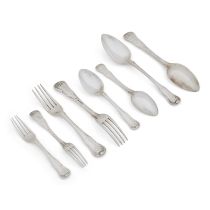 A George III silver part canteen of hourglass pattern cutlery All with maker's mark TB, London, ...