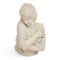 A Carrara marble three-quarter bust of la Pudeur (Modesty) Mid-19th century, after Jean-Antoine ...