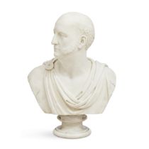 An Italian Carrara marble bust of a gentleman in Classical dress by Carlo Chelli (1807-1877) Mid...