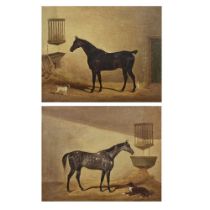 David Dalby of York (York 1794-1836) Chestnut hunter and a terrier in a stable; and Piebald hunt...