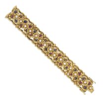 SANNIT & STEIN: DIAMOND, RUBY AND SAPPHIRE-SET BRACELET, 1957