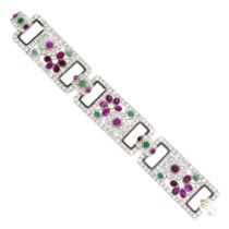 DIAMOND, RUBY AND EMERALD-SET BRACELET, CIRCA 1925
