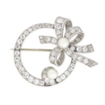 CULTURED PEARL AND DIAMOND BROOCH, CIRCA 1940