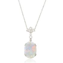 OPAL AND DIAMOND PENDANT/NECKLACE, CIRCA 1915