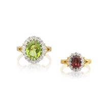 TWO GEM-SET AND DIAMOND CLUSTER RINGS, LATE 20TH CENTURY (2)