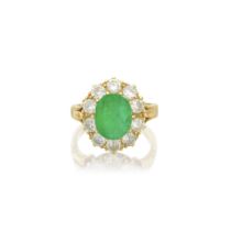 EMERALD AND DIAMOND CLUSTER RING, 1984