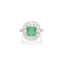 EMERALD AND DIAMOND CLUSTER RING