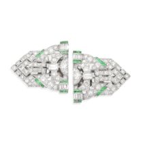TWO EMERALD AND DIAMOND CLIPS, CIRCA 1935