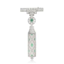 EMERALD AND DIAMOND FOB WATCH, CIRCA 1920