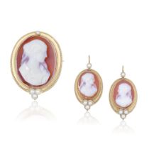 CAMEO BROOCH AND EARRING SUITE, CIRCA 1870
