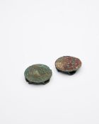 TWO BRONZE CIRCULAR ACCESSORIES FOR A CARRIAGE Probably Han Dynasty