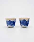 A PAIR OF BLUE AND WHITE SOFT-PASTE 'LANDSCAPE' CUPS Late Qing Dynasty (2)