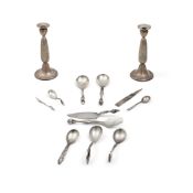 A GROUP OF DANISH STERLING SILVER SERVING PIECES AND TABLE ARTICLES by Georg Jensen, Copenhagen,...