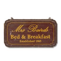 A painted pine double sided sign for 'Mrs Baird's Bed & Breakfast' Season 1, Episode 1, 'Sassenach'