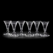 A set of six matched clear glass goblets, in the 18th century style Made by The Glassmakers, for...