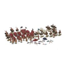 A collection of painted battle markers, together with flags and painted metal soldiers First see...