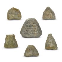 A set of six painted polystyrene simulated stone grave markers Season 1, Episode 3, 'Rent' and S...