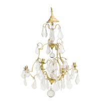 A brass and cut glass six light chandelier Season 2, for the Paris Apartment set