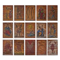 A collection of fifteen painted panels for Geillis's Still Room set First seen Season 1, Episode...