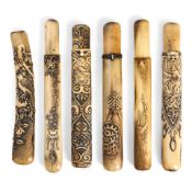 Six Stag Antler Pipe Cases Japan, late Edo period (1615-1868) or Meiji era (1868-1912), 19th ce...