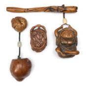Three Carved Wood Containers Japan, late Edo period (1615-1868) or Meiji era (1868-1912), 19th c...