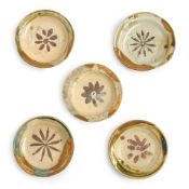 An Assembled Set of Five Mino-Ware Dishes, Green Oribe Type, Repaired with Gold Lacquer Japan, E...