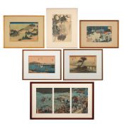 Utagawa Hiroshige (1797-1858), Utagawa Yoshimori (1830-1884), And Others, Six Woodblock Prints J...